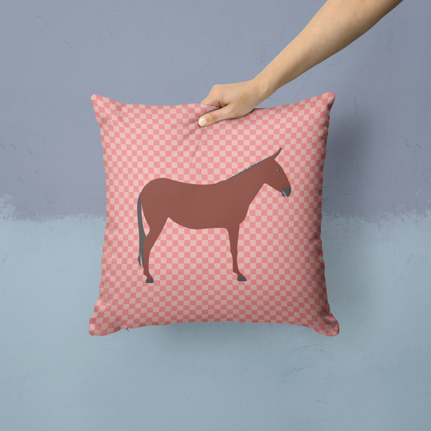 Hinny Horse Donkey Pink Check Fabric Decorative Pillow BB7850PW1414 - the-store.com