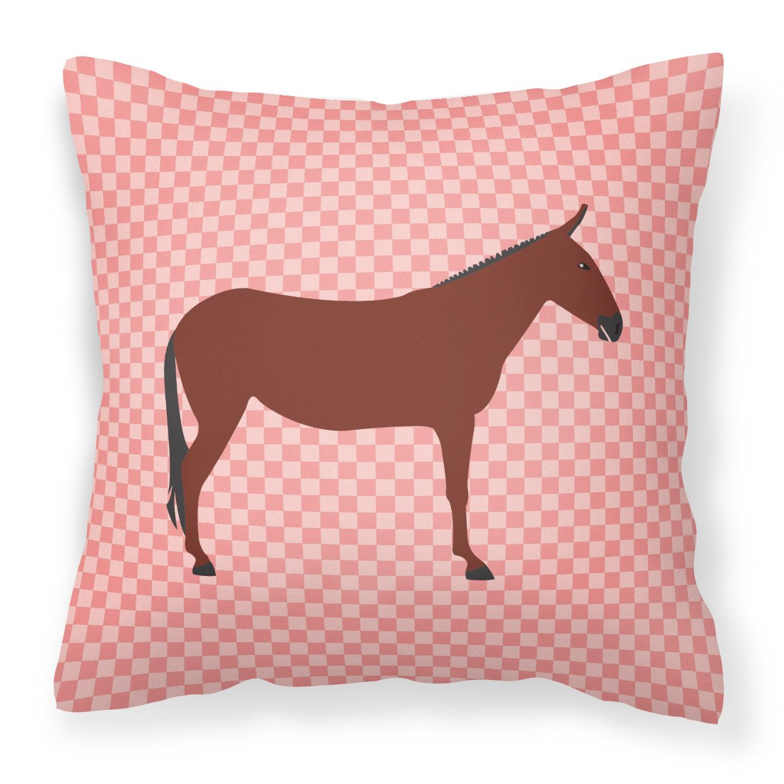 Hinny Horse Donkey Pink Check Fabric Decorative Pillow BB7850PW1818 by Caroline&#39;s Treasures