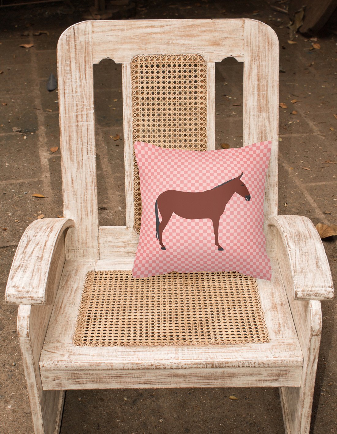 Hinny Horse Donkey Pink Check Fabric Decorative Pillow BB7850PW1818 by Caroline's Treasures