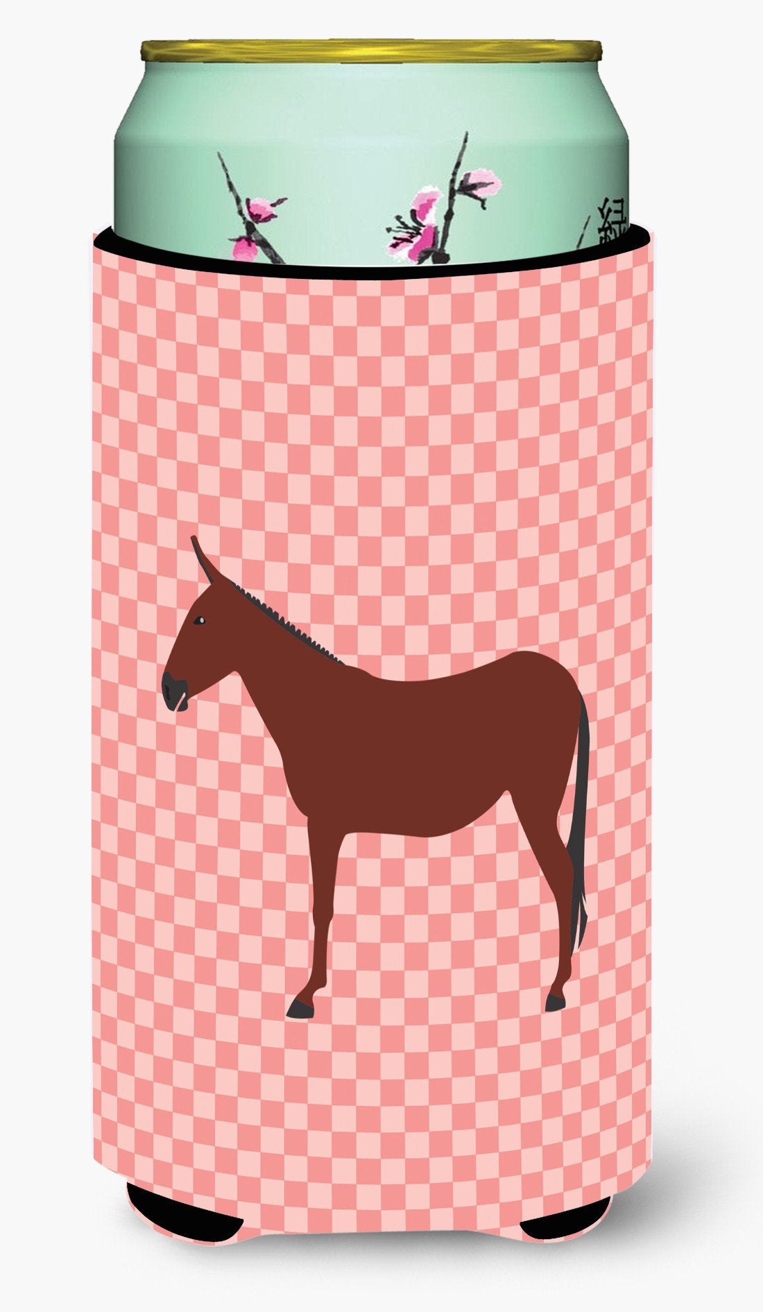 Hinny Horse Donkey Pink Check Tall Boy Beverage Insulator Hugger BB7850TBC by Caroline&#39;s Treasures