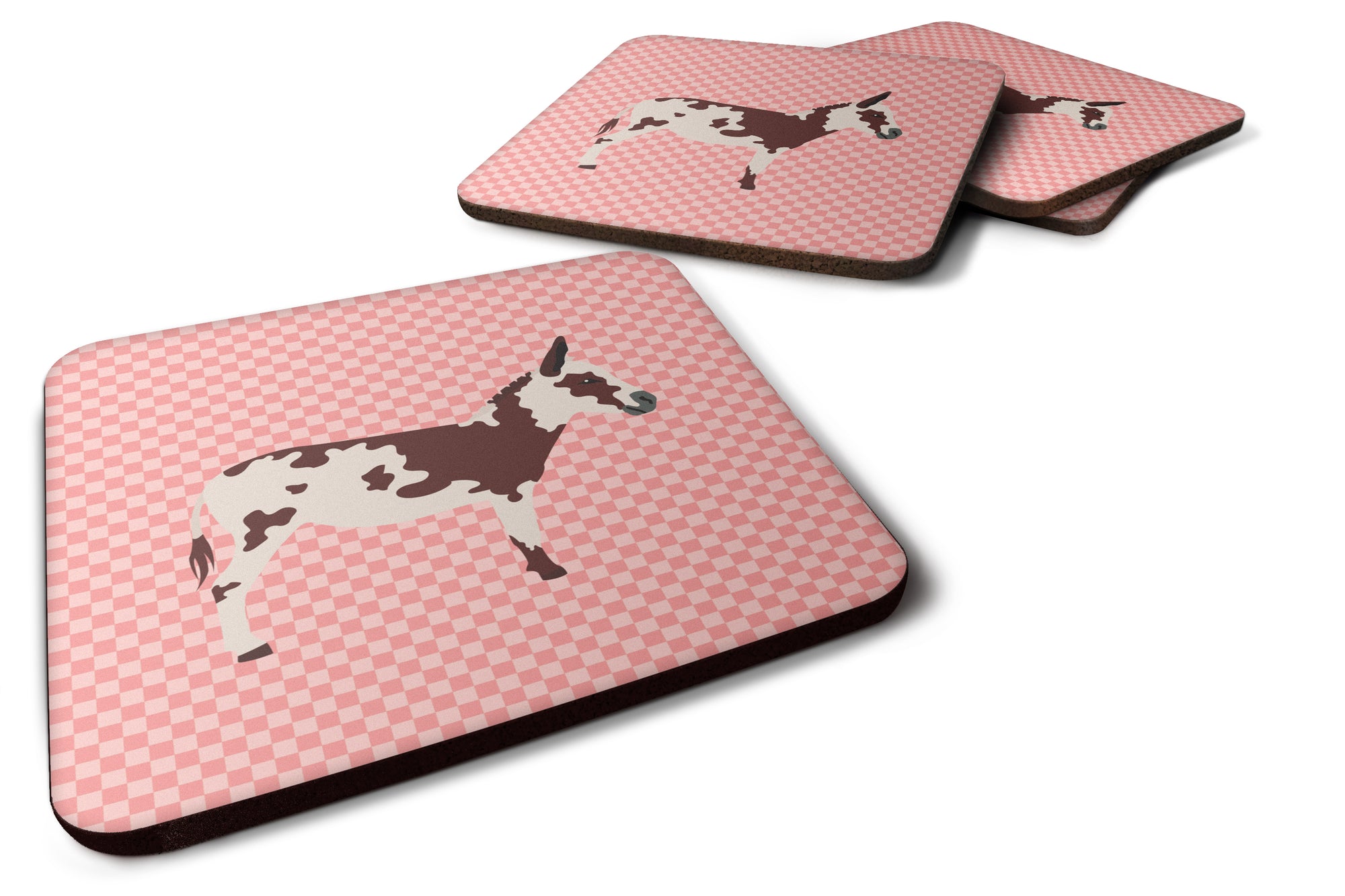 American Spotted Donkey Pink Check Foam Coaster Set of 4 BB7851FC - the-store.com