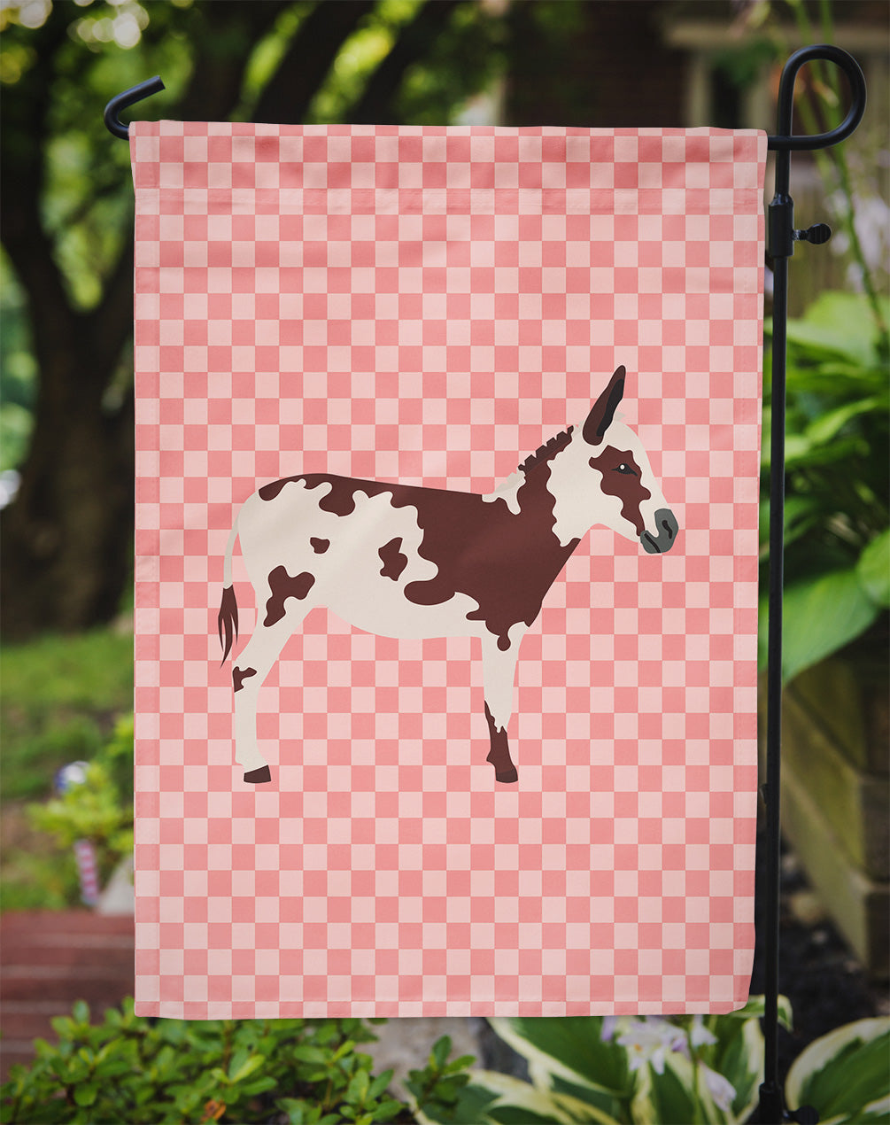American Spotted Donkey Pink Check Flag Garden Size