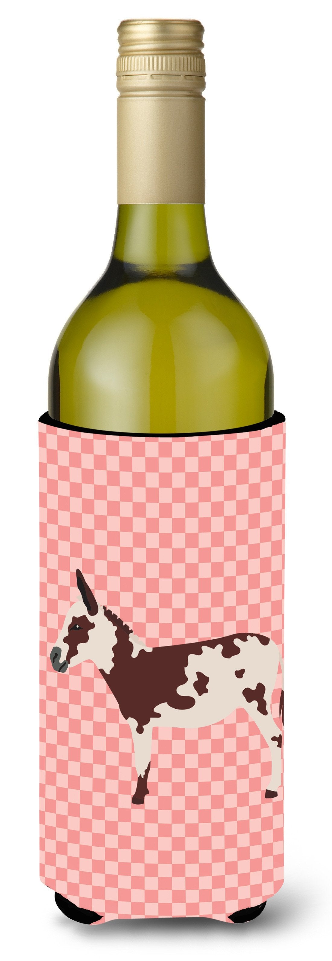 American Spotted Donkey Pink Check Wine Bottle Beverge Insulator Hugger BB7851LITERK by Caroline&#39;s Treasures