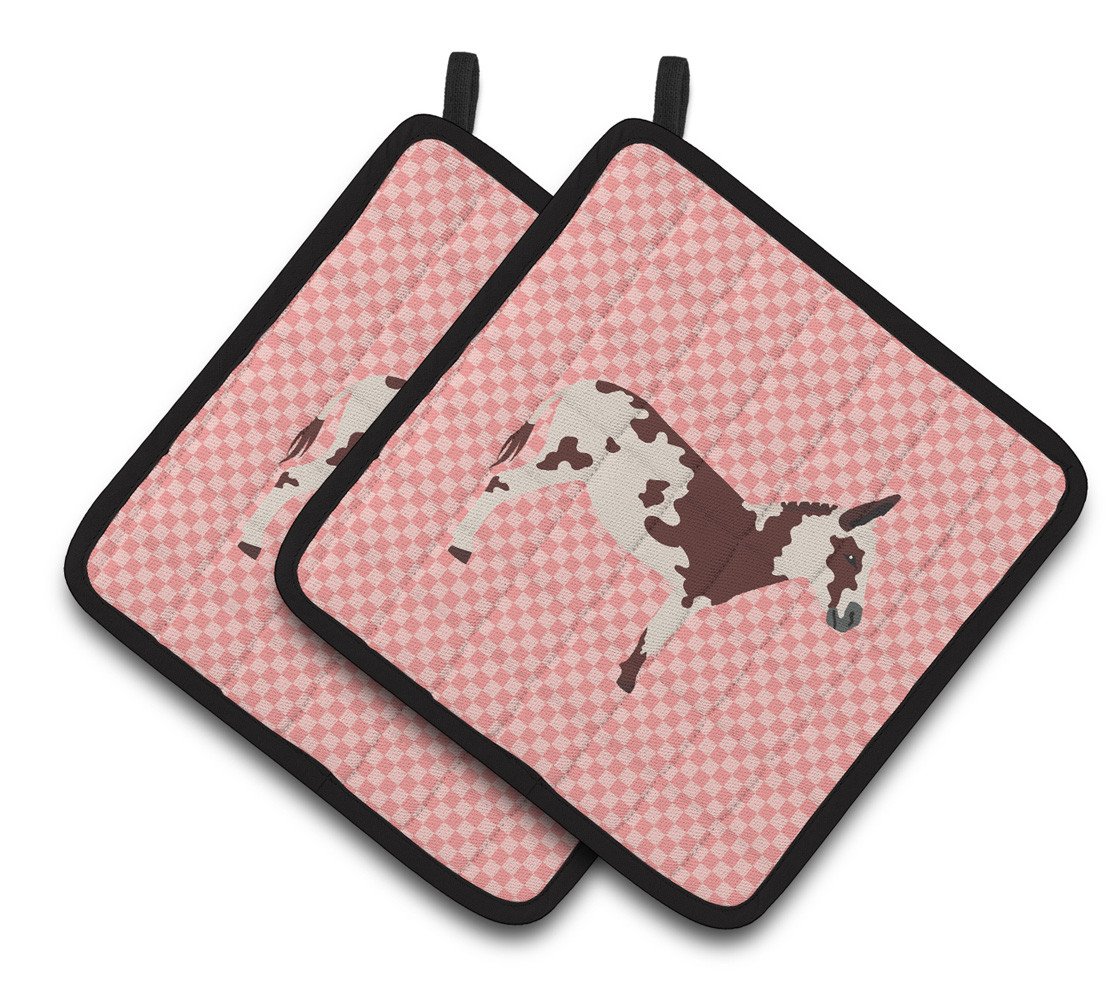 American Spotted Donkey Pink Check Pair of Pot Holders BB7851PTHD by Caroline&#39;s Treasures