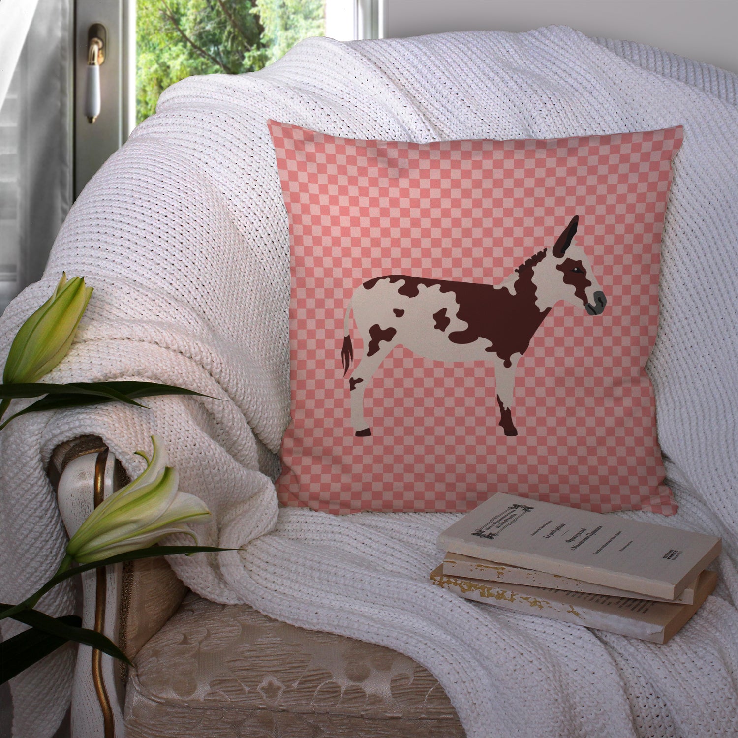 American Spotted Donkey Pink Check Fabric Decorative Pillow BB7851PW1414 - the-store.com