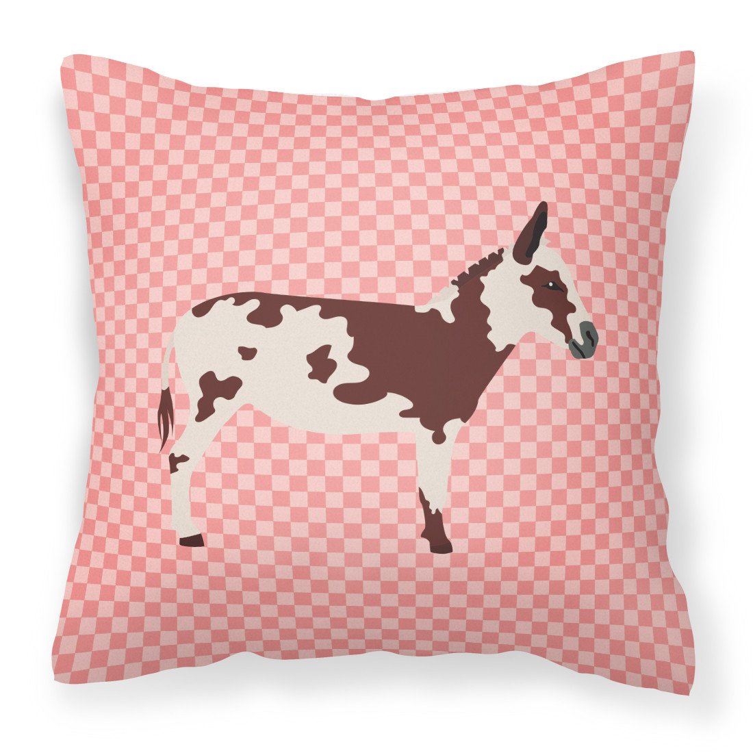 American Spotted Donkey Pink Check Fabric Decorative Pillow BB7851PW1818 by Caroline&#39;s Treasures