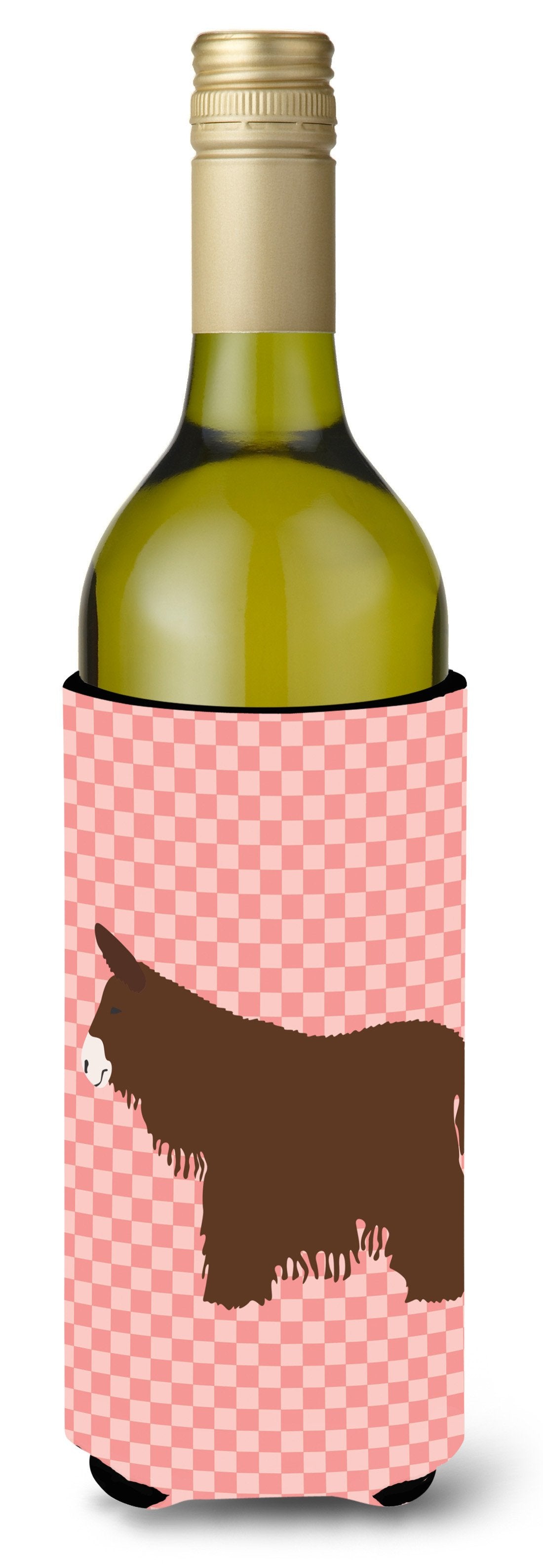 Poitou Poiteuin Donkey Pink Check Wine Bottle Beverge Insulator Hugger BB7852LITERK by Caroline&#39;s Treasures