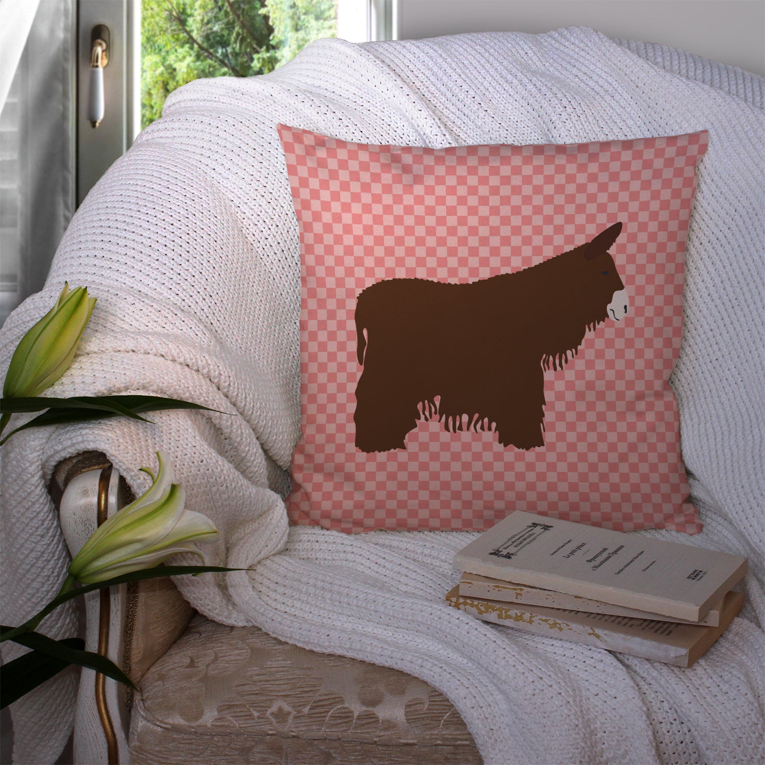 Poitou Poiteuin Donkey Pink Check Fabric Decorative Pillow BB7852PW1414 - the-store.com