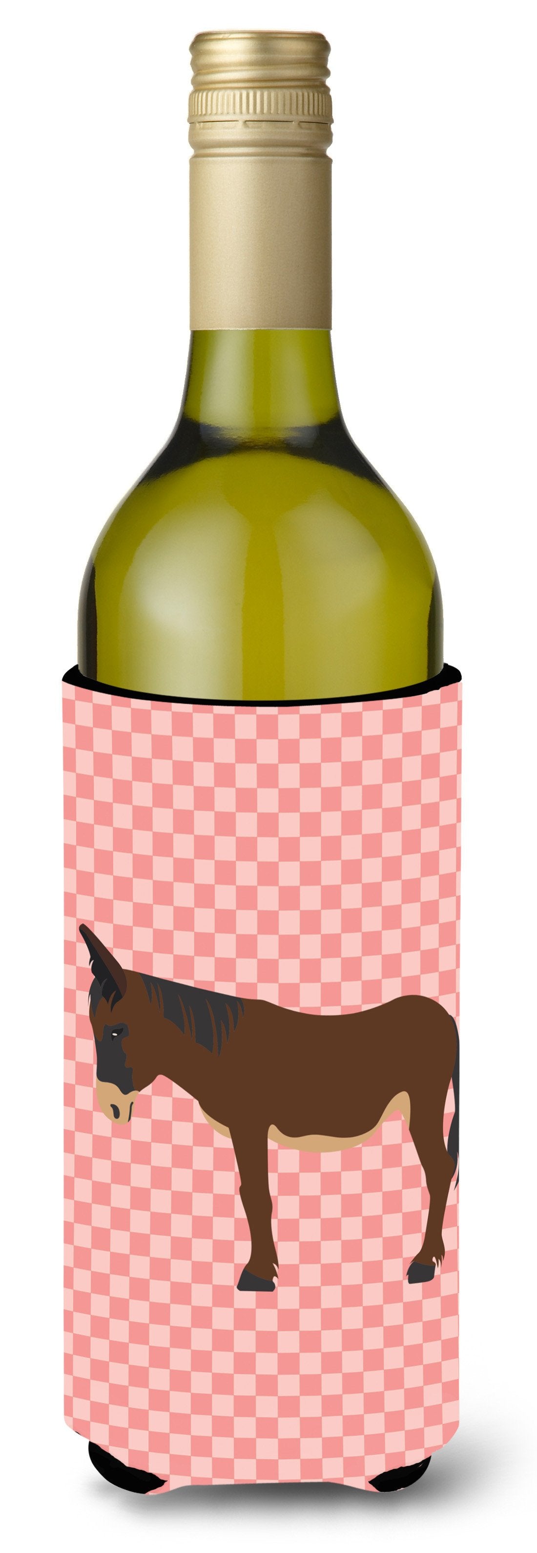 Zamorano-Leones Donkey Pink Check Wine Bottle Beverge Insulator Hugger BB7853LITERK by Caroline&#39;s Treasures