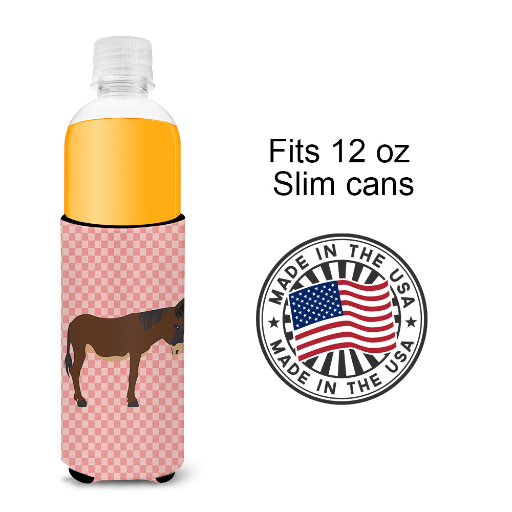 Zamorano-Leones Donkey Pink Check  Ultra Hugger for slim cans
