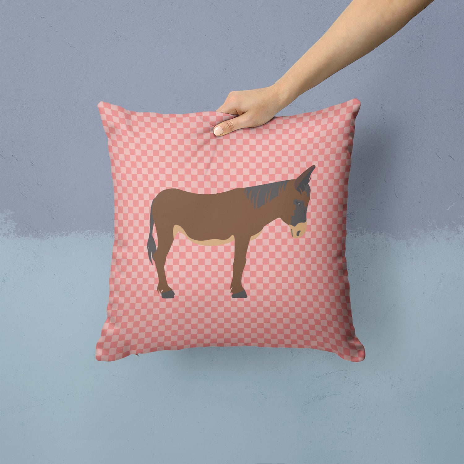 Zamorano-Leones Donkey Pink Check Fabric Decorative Pillow BB7853PW1414 - the-store.com