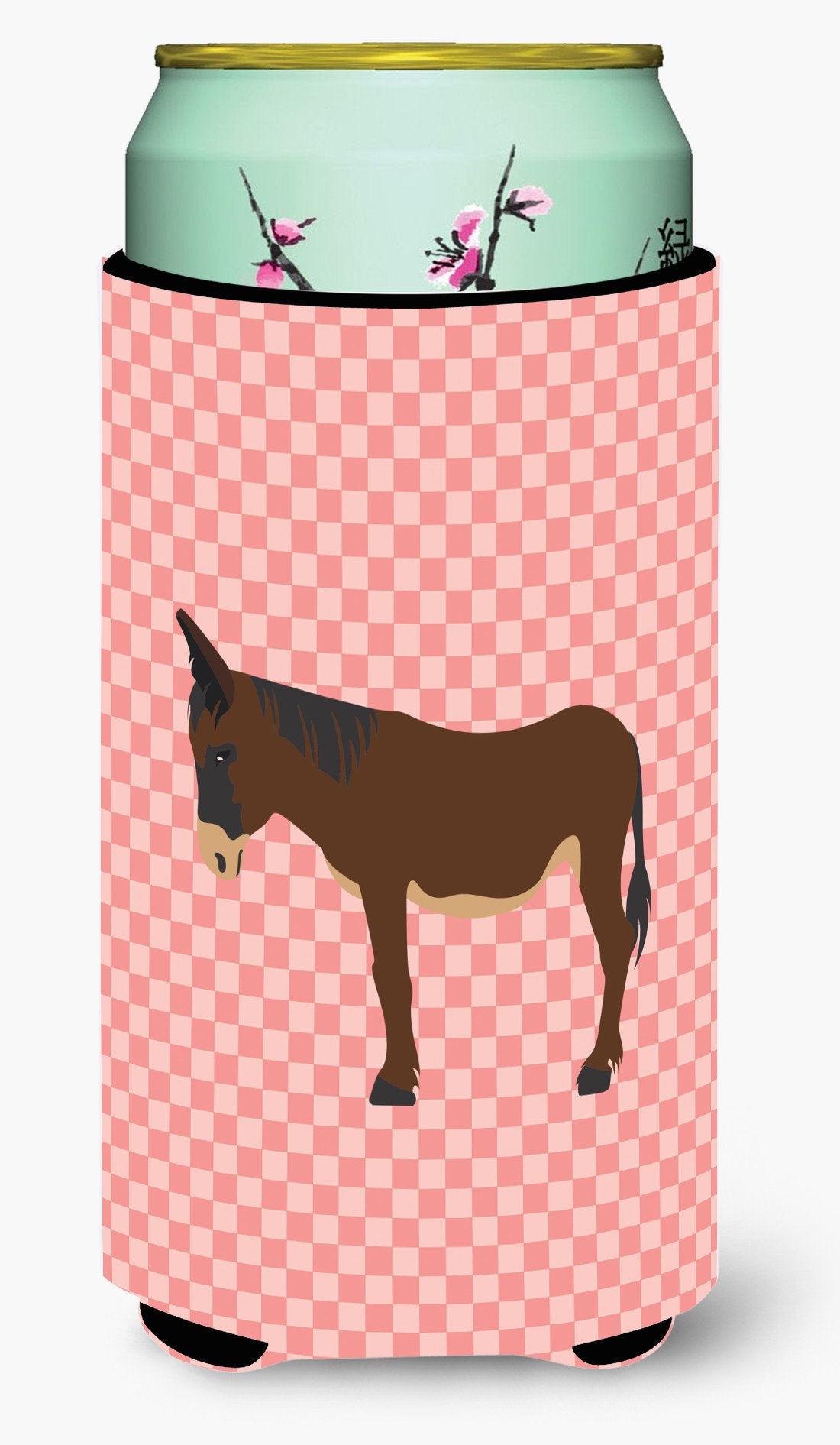 Zamorano-Leones Donkey Pink Check Tall Boy Beverage Insulator Hugger BB7853TBC by Caroline&#39;s Treasures