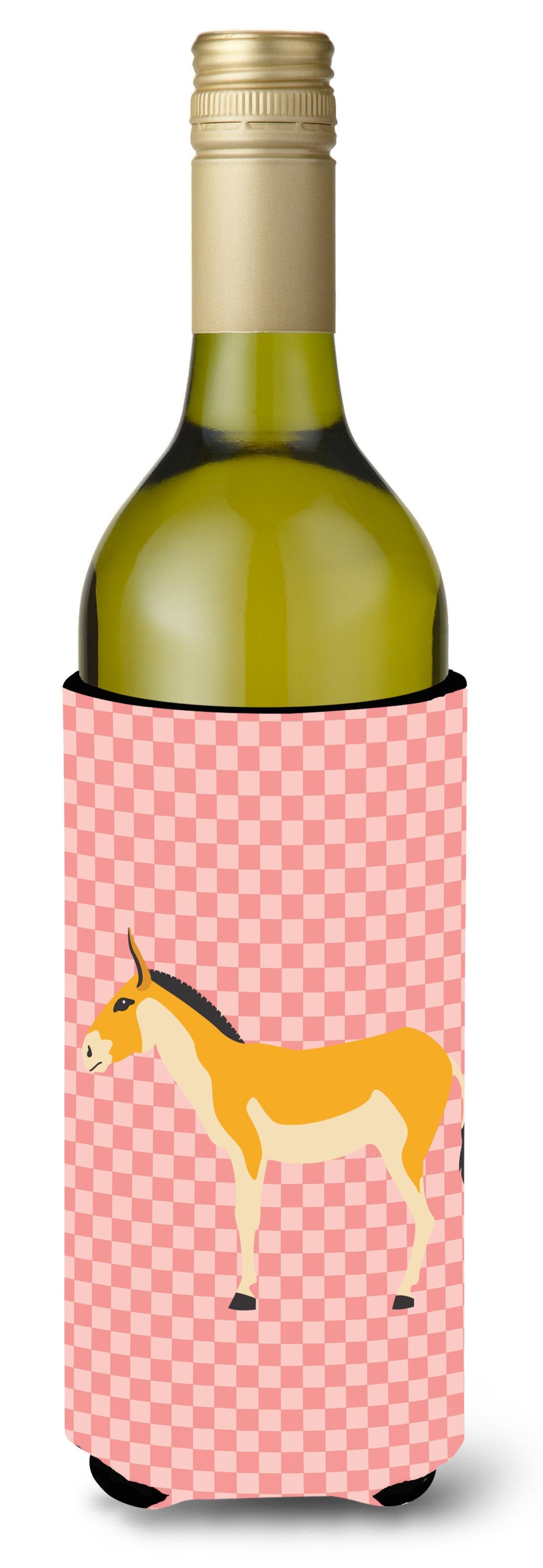 Turkmenian Kulan Donkey Pink Check Wine Bottle Beverge Insulator Hugger BB7854LITERK by Caroline&#39;s Treasures