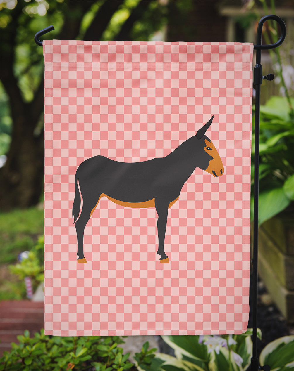 Catalan Donkey Pink Check Flag Garden Size  the-store.com.