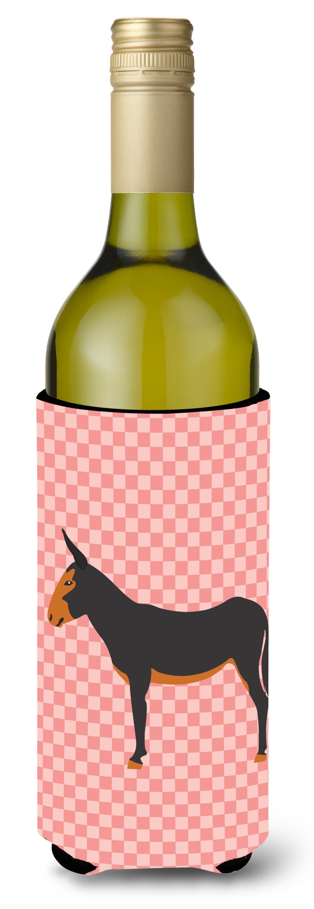 Catalan Donkey Pink Check Wine Bottle Beverge Insulator Hugger BB7855LITERK by Caroline&#39;s Treasures