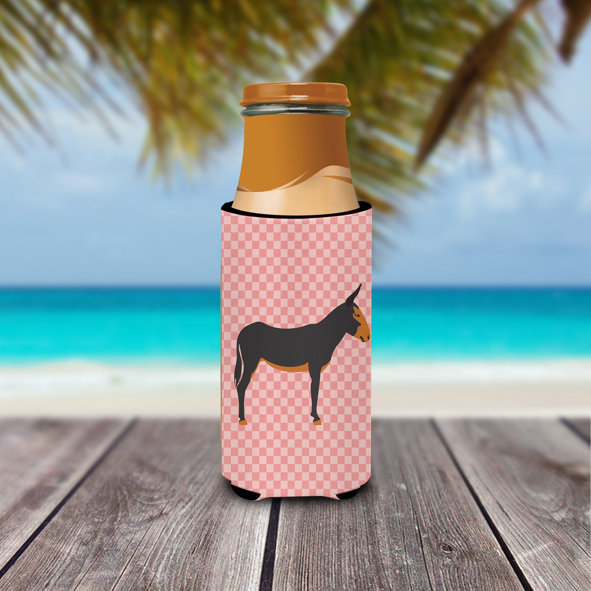 Catalan Donkey Pink Check  Ultra Hugger for slim cans