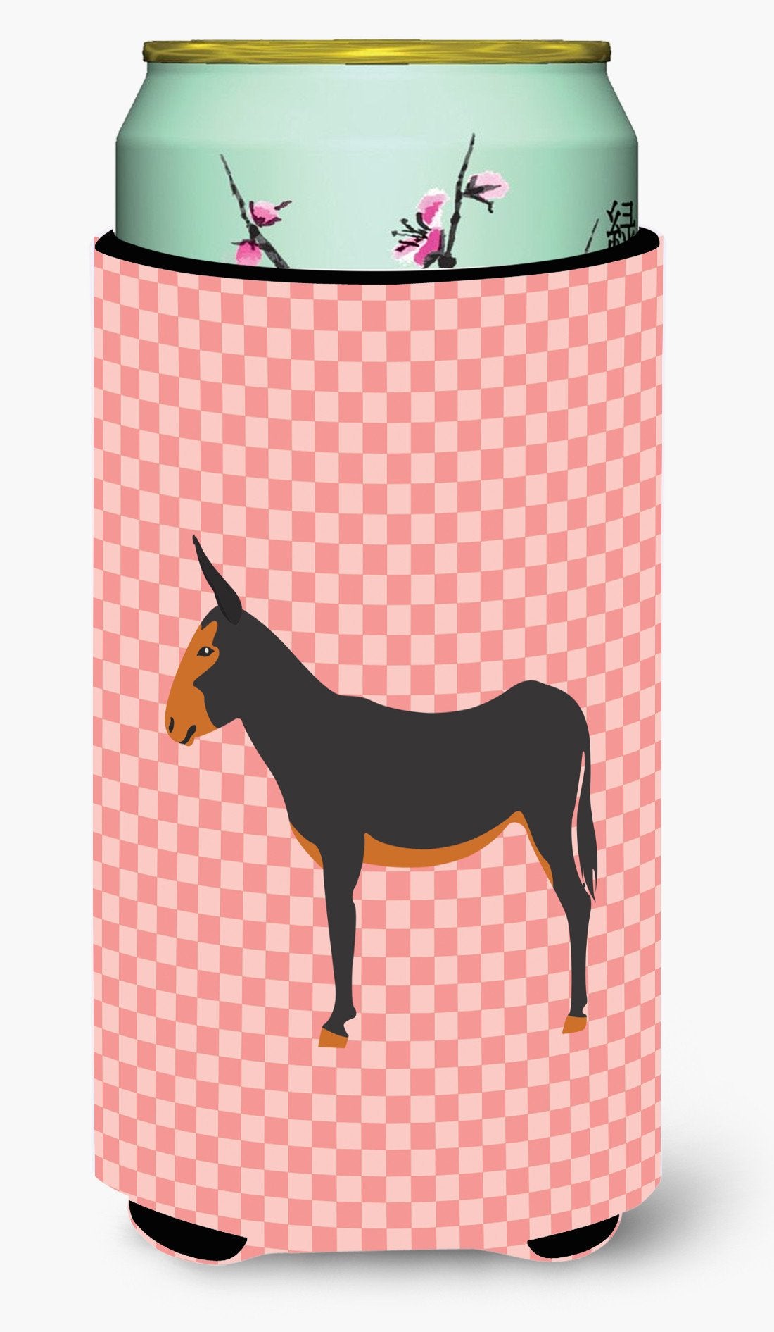 Catalan Donkey Pink Check Tall Boy Beverage Insulator Hugger BB7855TBC by Caroline&#39;s Treasures