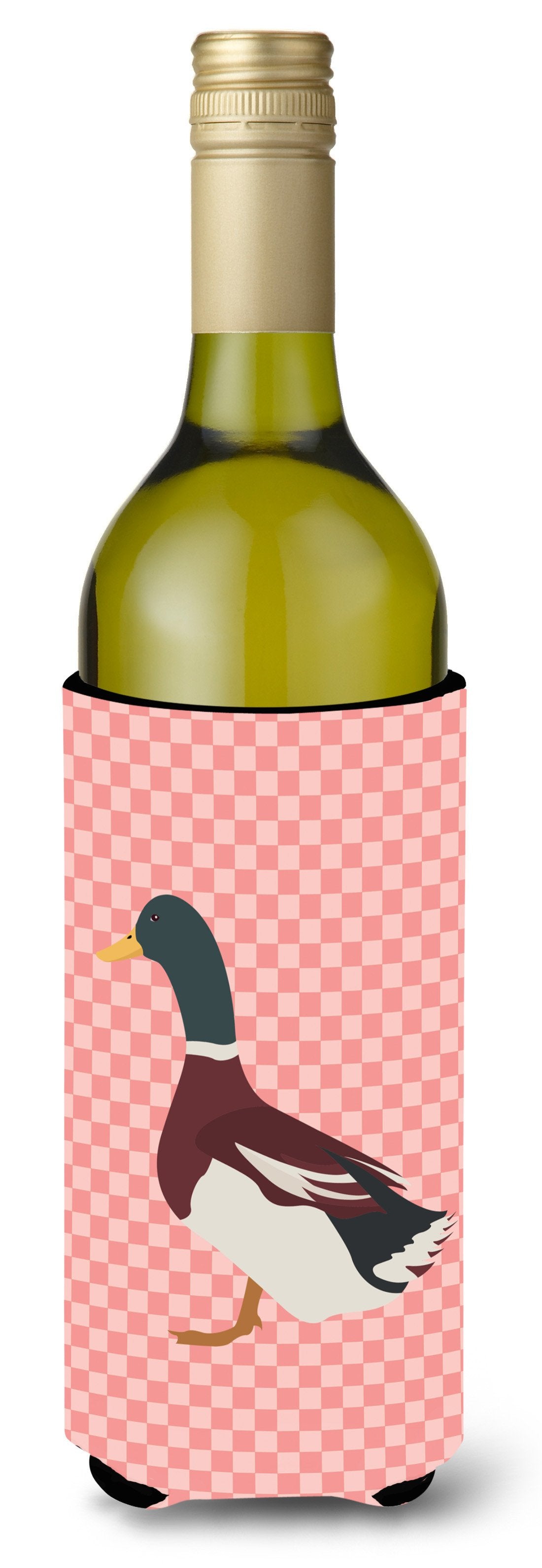 Rouen Duck Pink Check Wine Bottle Beverge Insulator Hugger BB7856LITERK by Caroline&#39;s Treasures