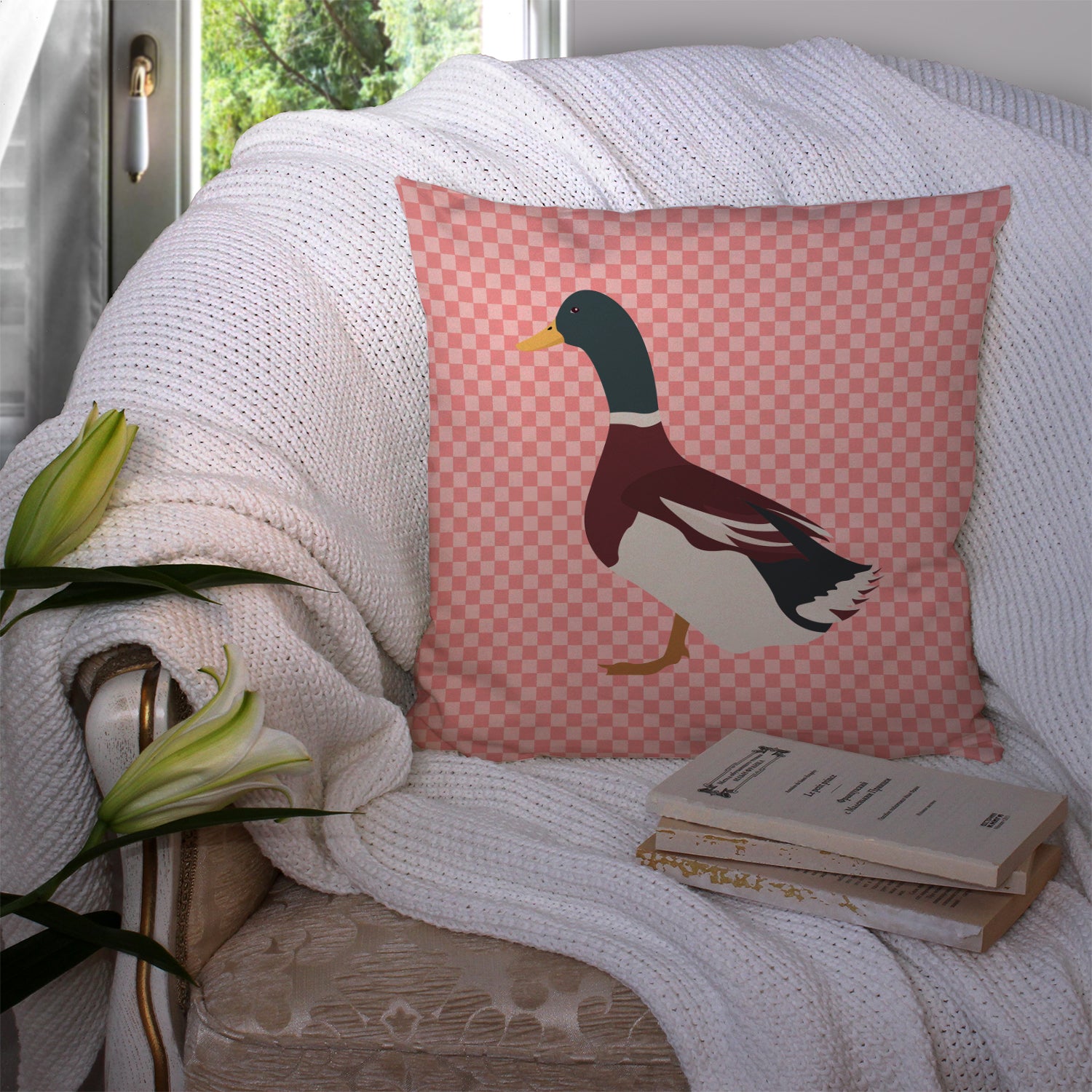 Rouen Duck Pink Check Fabric Decorative Pillow BB7856PW1414 - the-store.com