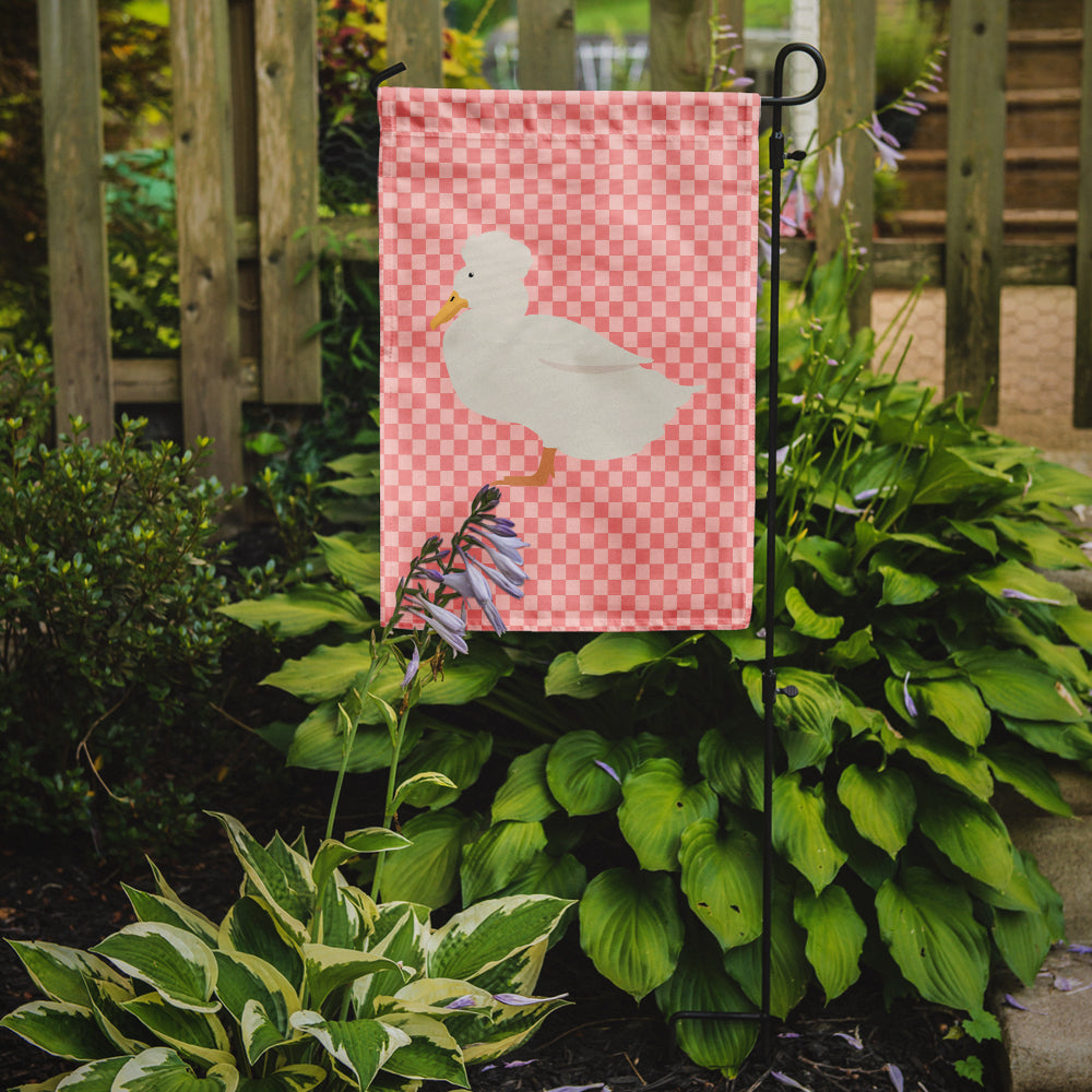 Crested Duck Pink Check Flag Garden Size  the-store.com.