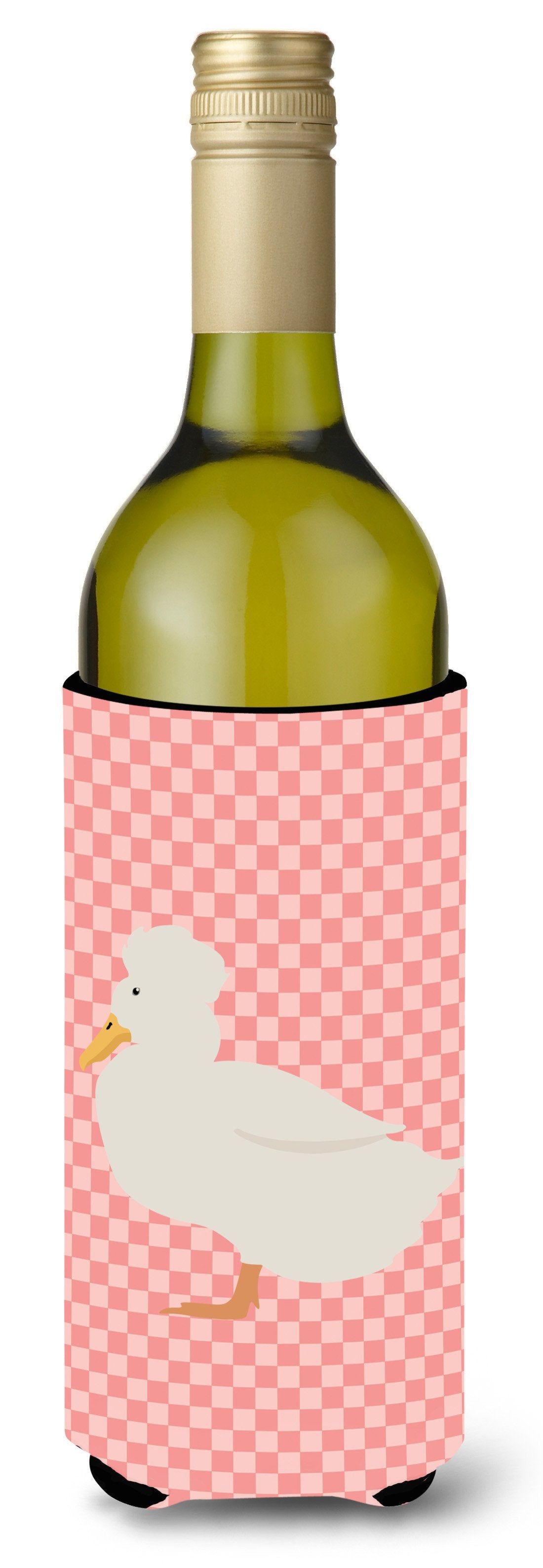 Crested Duck Pink Check Wine Bottle Beverge Insulator Hugger BB7857LITERK by Caroline&#39;s Treasures