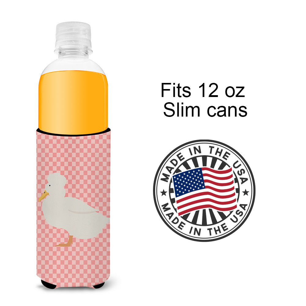 Crested Duck Pink Check  Ultra Hugger for slim cans