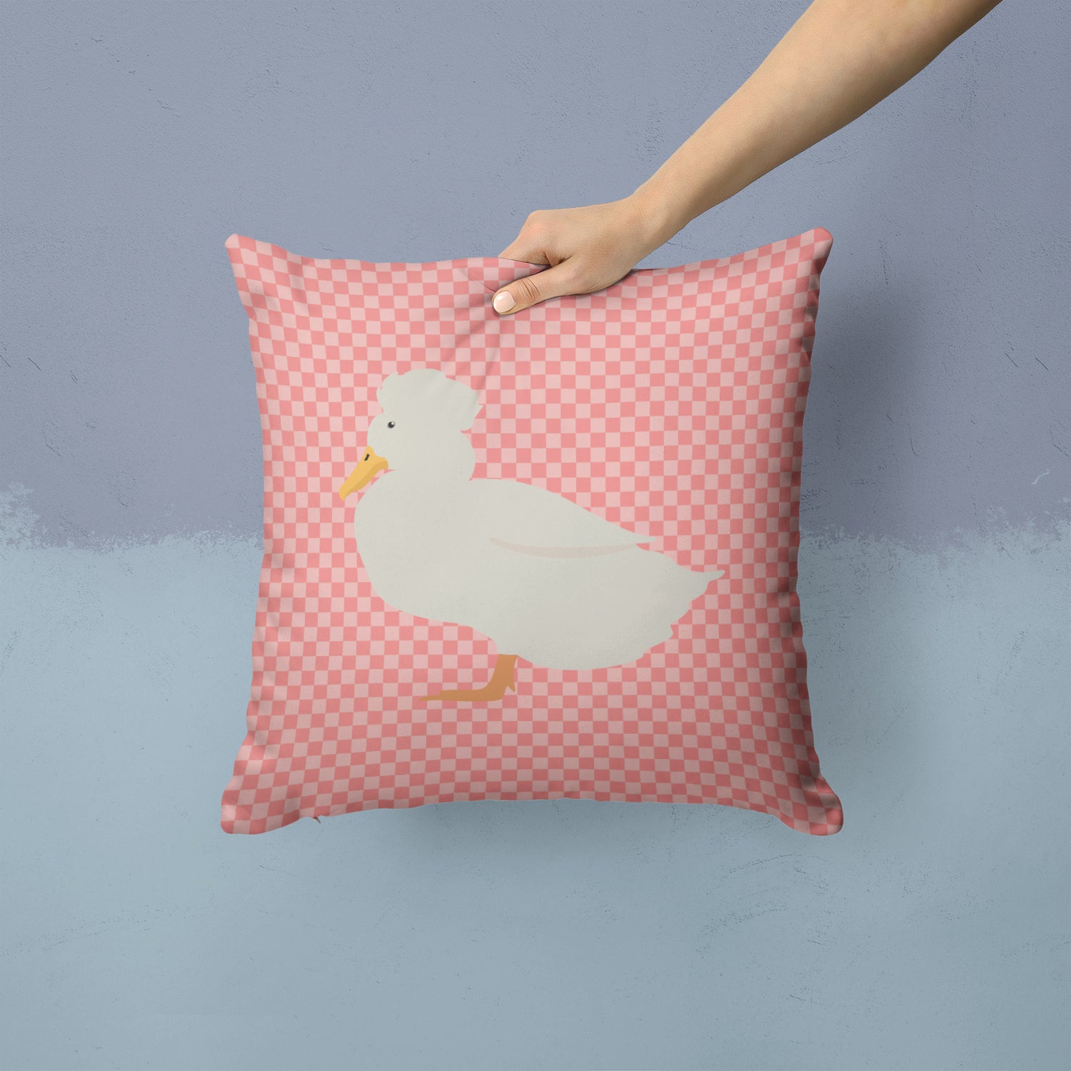 Crested Duck Pink Check Fabric Decorative Pillow BB7857PW1414 - the-store.com
