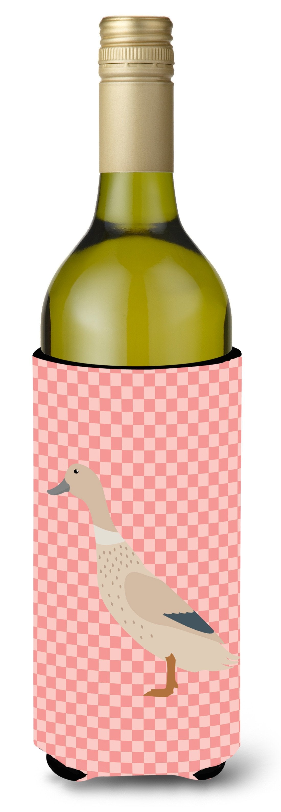 West Harlequin Duck Pink Check Wine Bottle Beverge Insulator Hugger BB7858LITERK by Caroline&#39;s Treasures