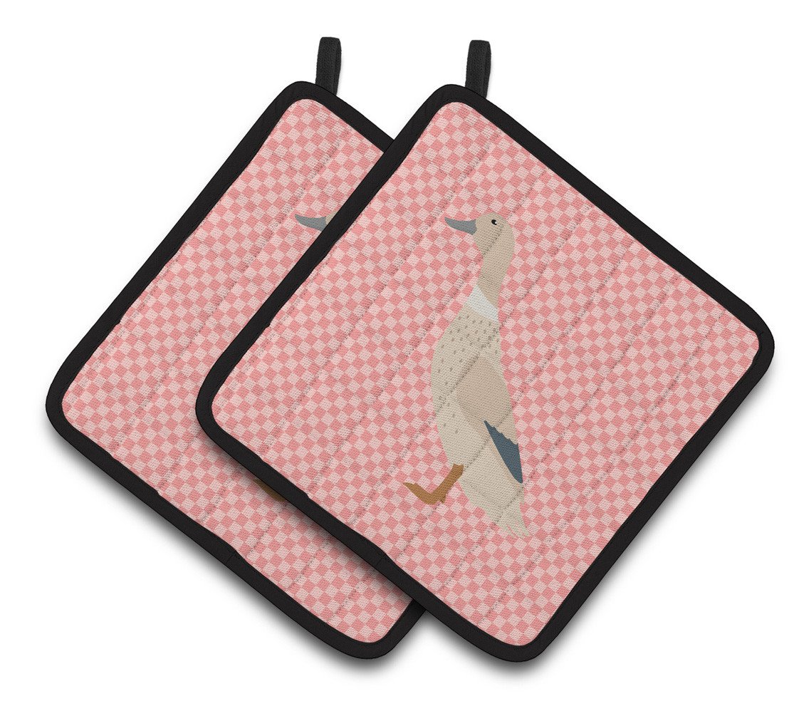 West Harlequin Duck Pink Check Pair of Pot Holders BB7858PTHD by Caroline&#39;s Treasures