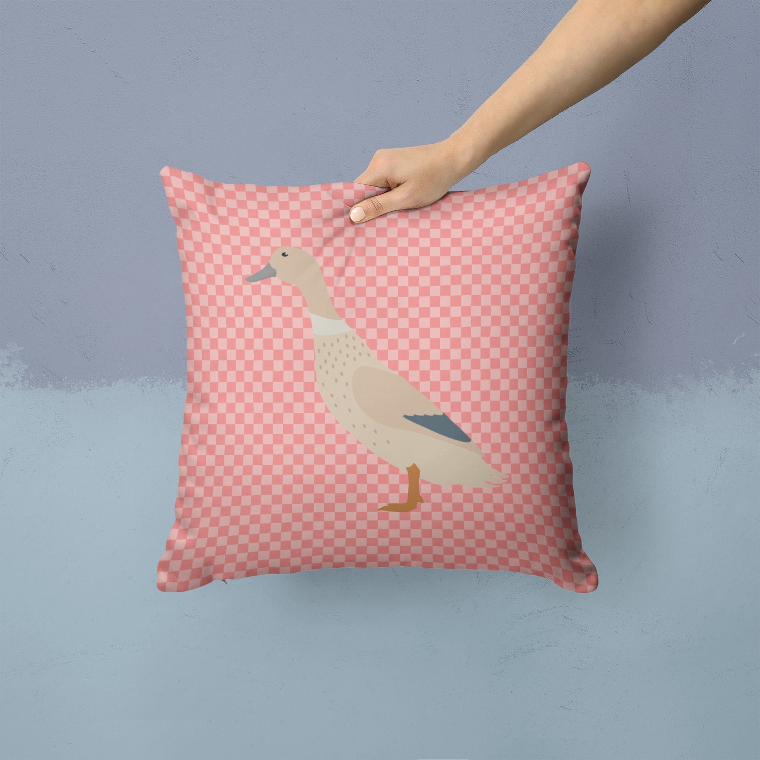 West Harlequin Duck Pink Check Fabric Decorative Pillow BB7858PW1414 - the-store.com