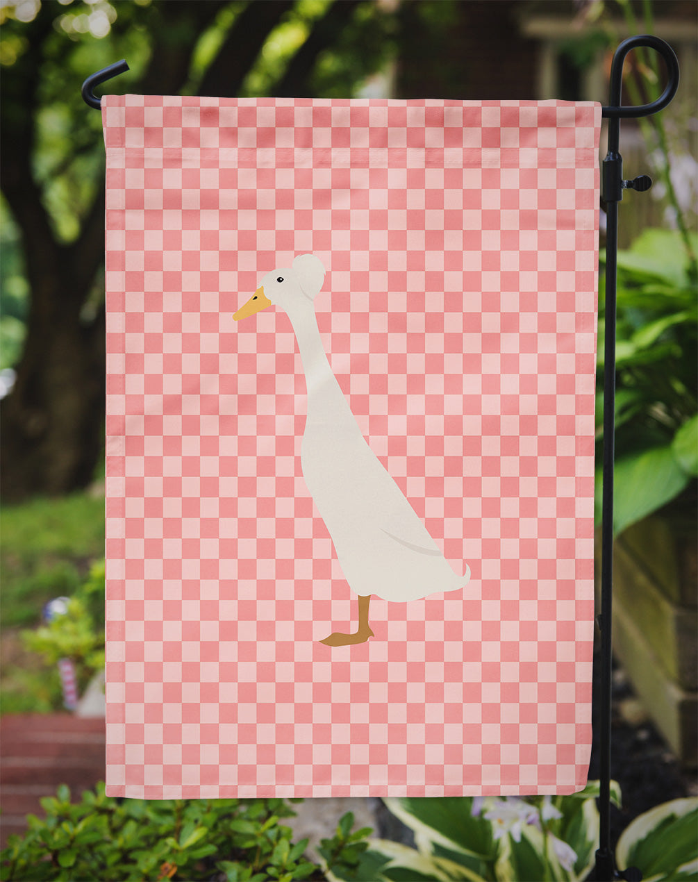 Bali Duck Pink Check Flag Garden Size