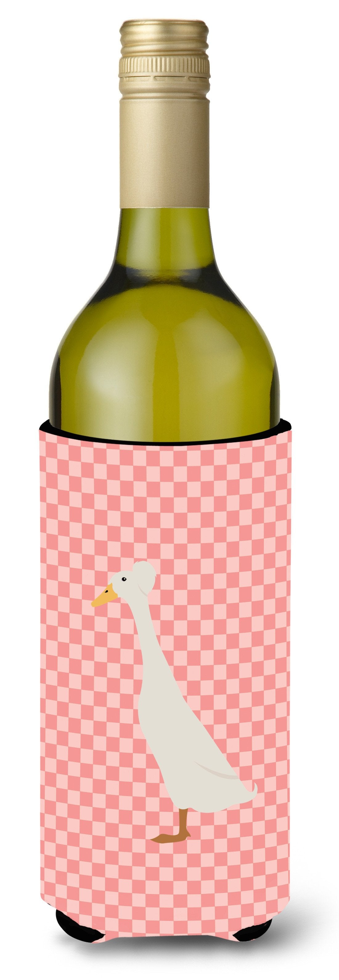 Bali Duck Pink Check Wine Bottle Beverge Insulator Hugger BB7859LITERK by Caroline&#39;s Treasures