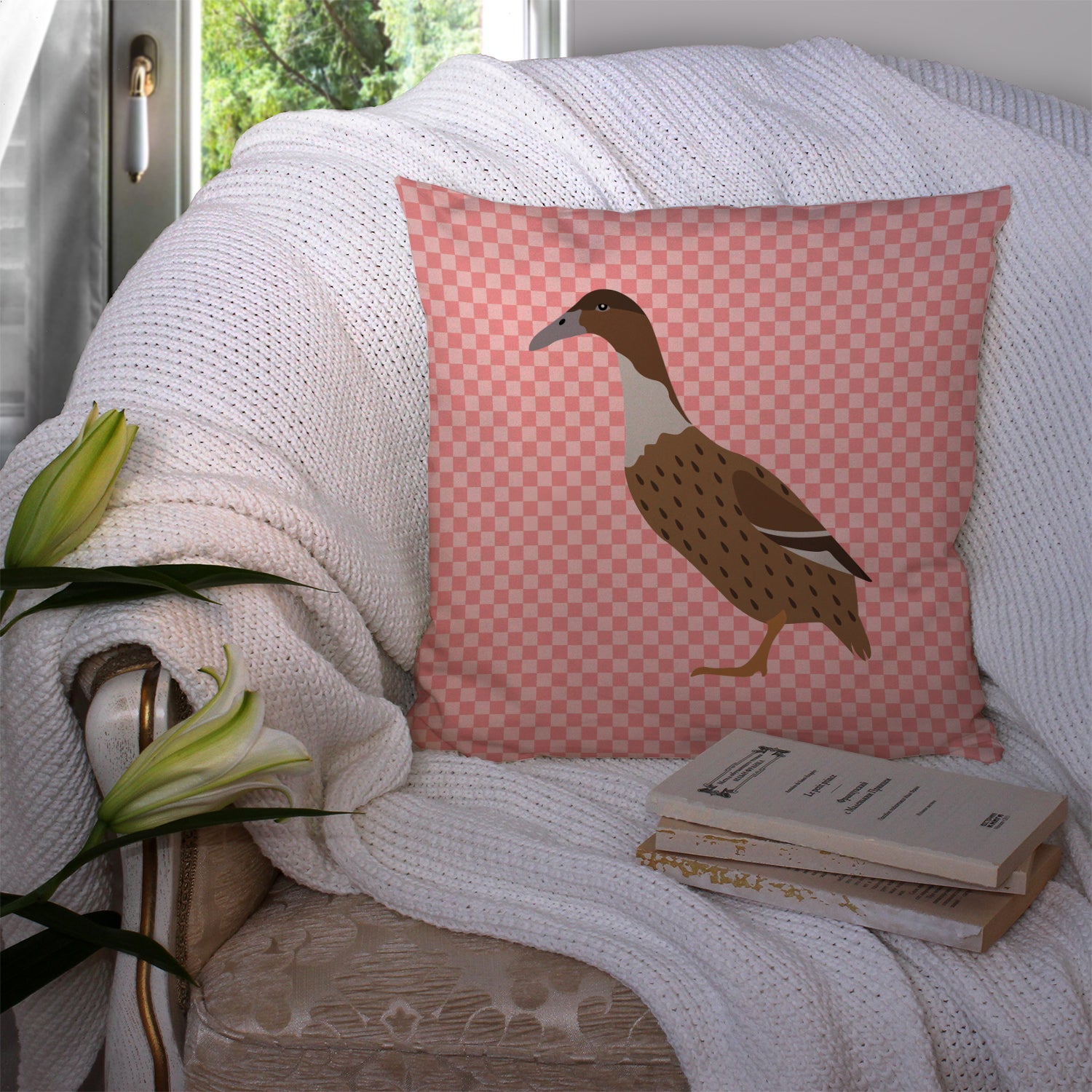 Dutch Hook Bill Duck Pink Check Fabric Decorative Pillow BB7861PW1414 - the-store.com