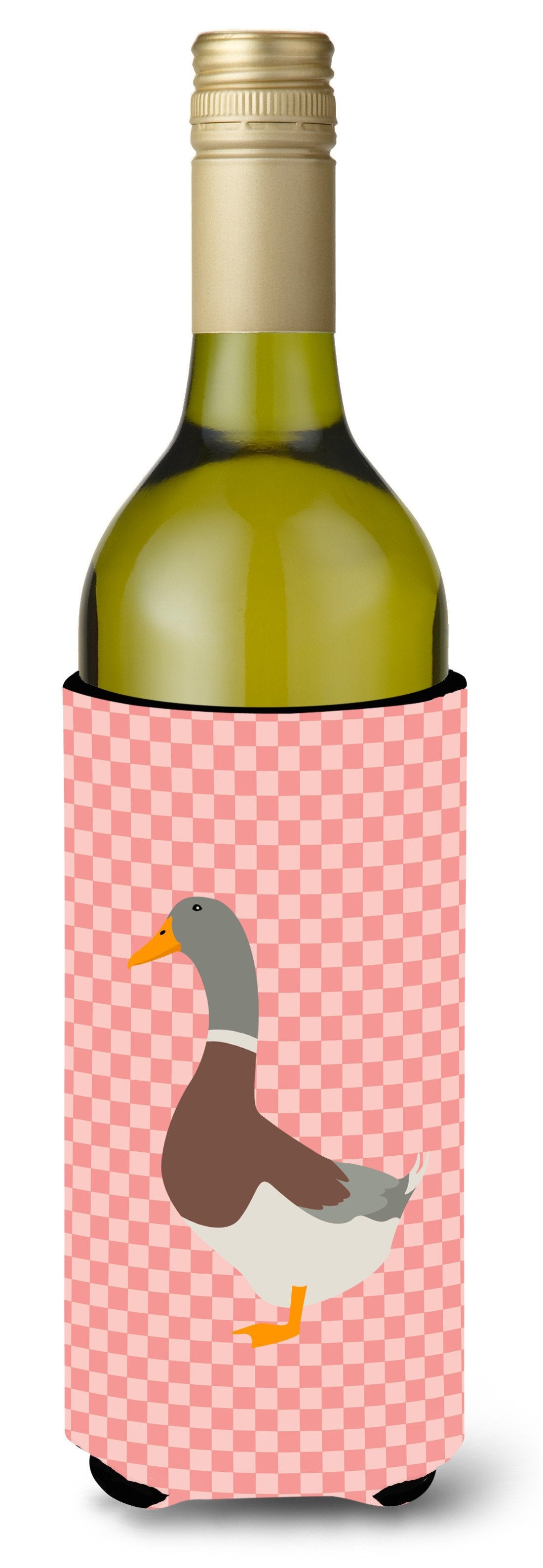 Saxony Sachsenente Duck Pink Check Wine Bottle Beverge Insulator Hugger BB7863LITERK by Caroline&#39;s Treasures