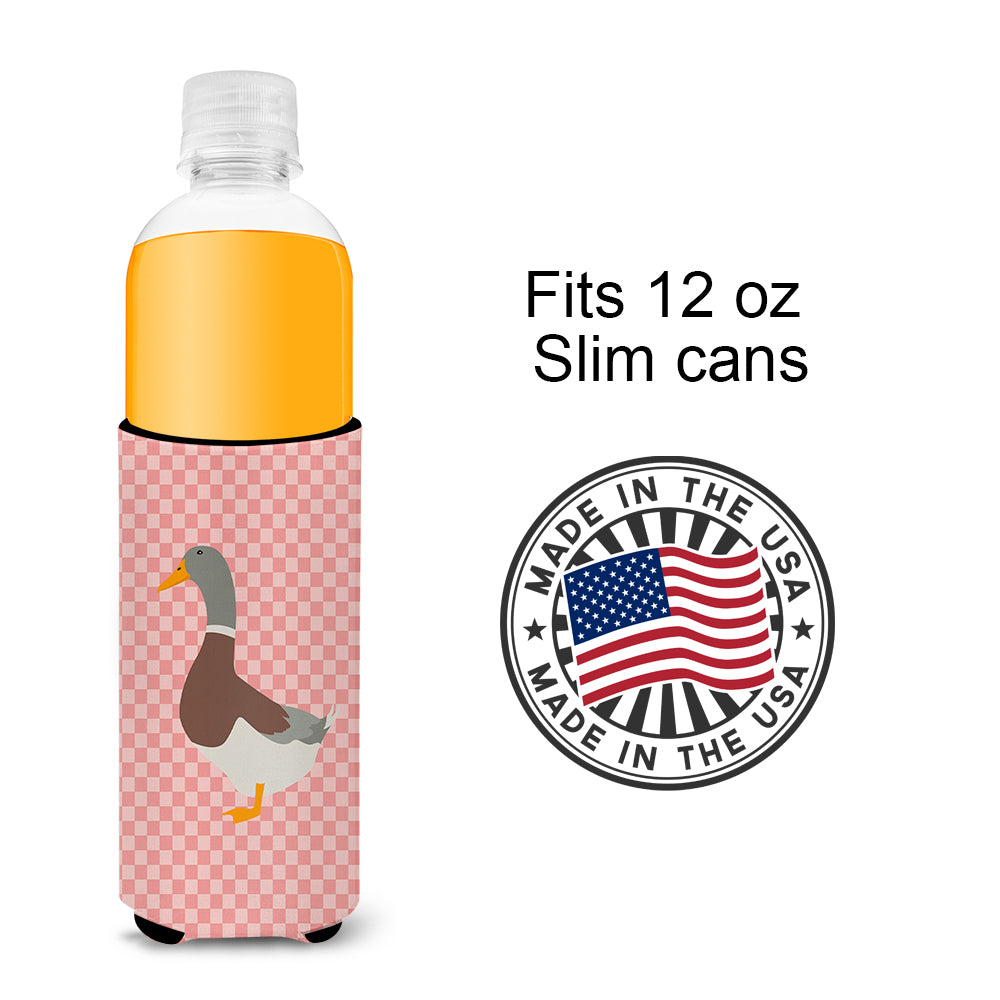 Saxony Sachsenente Duck Pink Check  Ultra Hugger for slim cans  the-store.com.