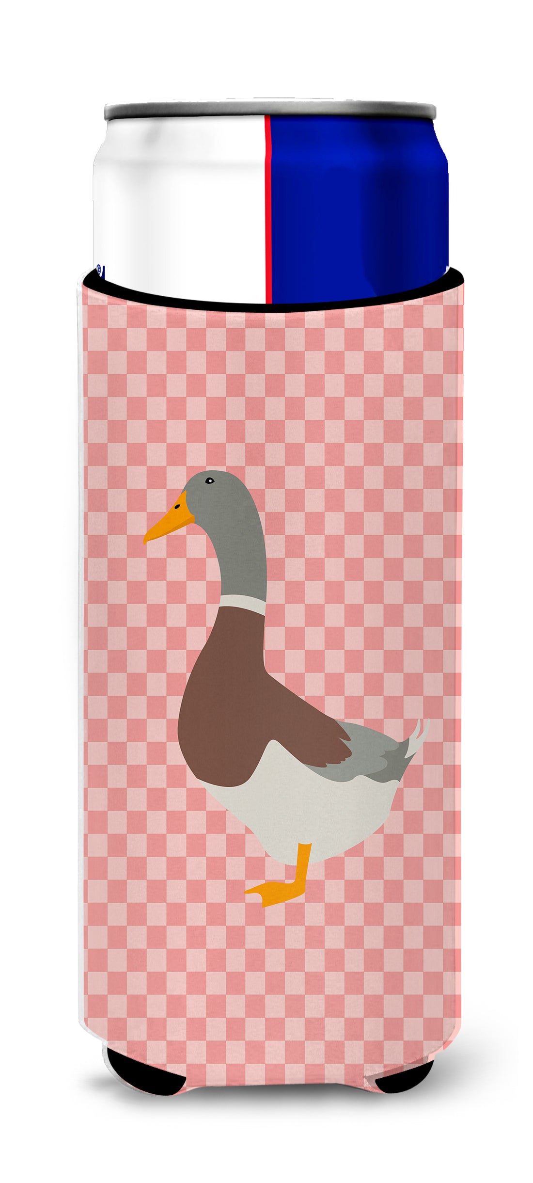 Saxony Sachsenente Duck Pink Check  Ultra Hugger for slim cans