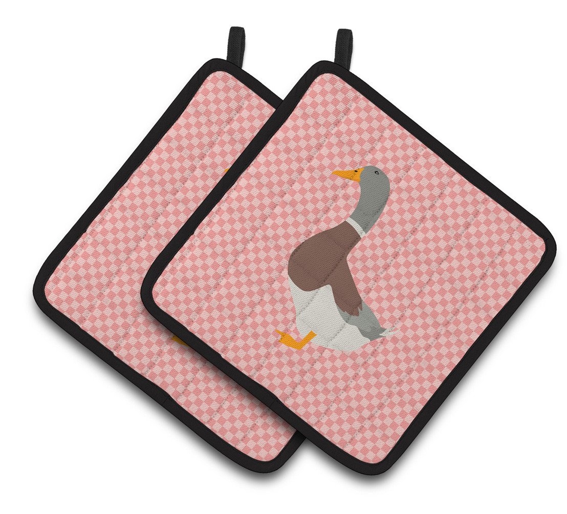 Saxony Sachsenente Duck Pink Check Pair of Pot Holders BB7863PTHD by Caroline&#39;s Treasures