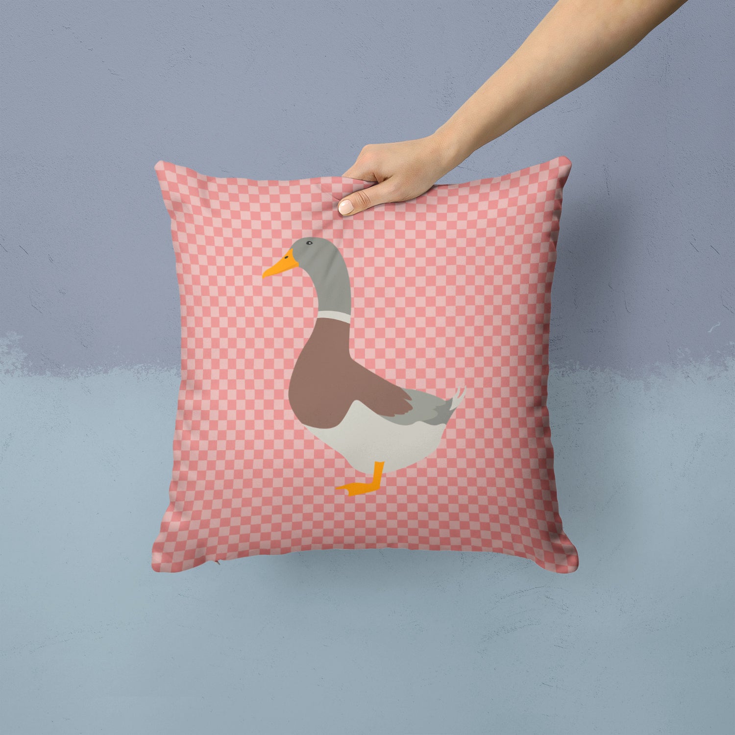 Saxony Sachsenente Duck Pink Check Fabric Decorative Pillow BB7863PW1414 - the-store.com