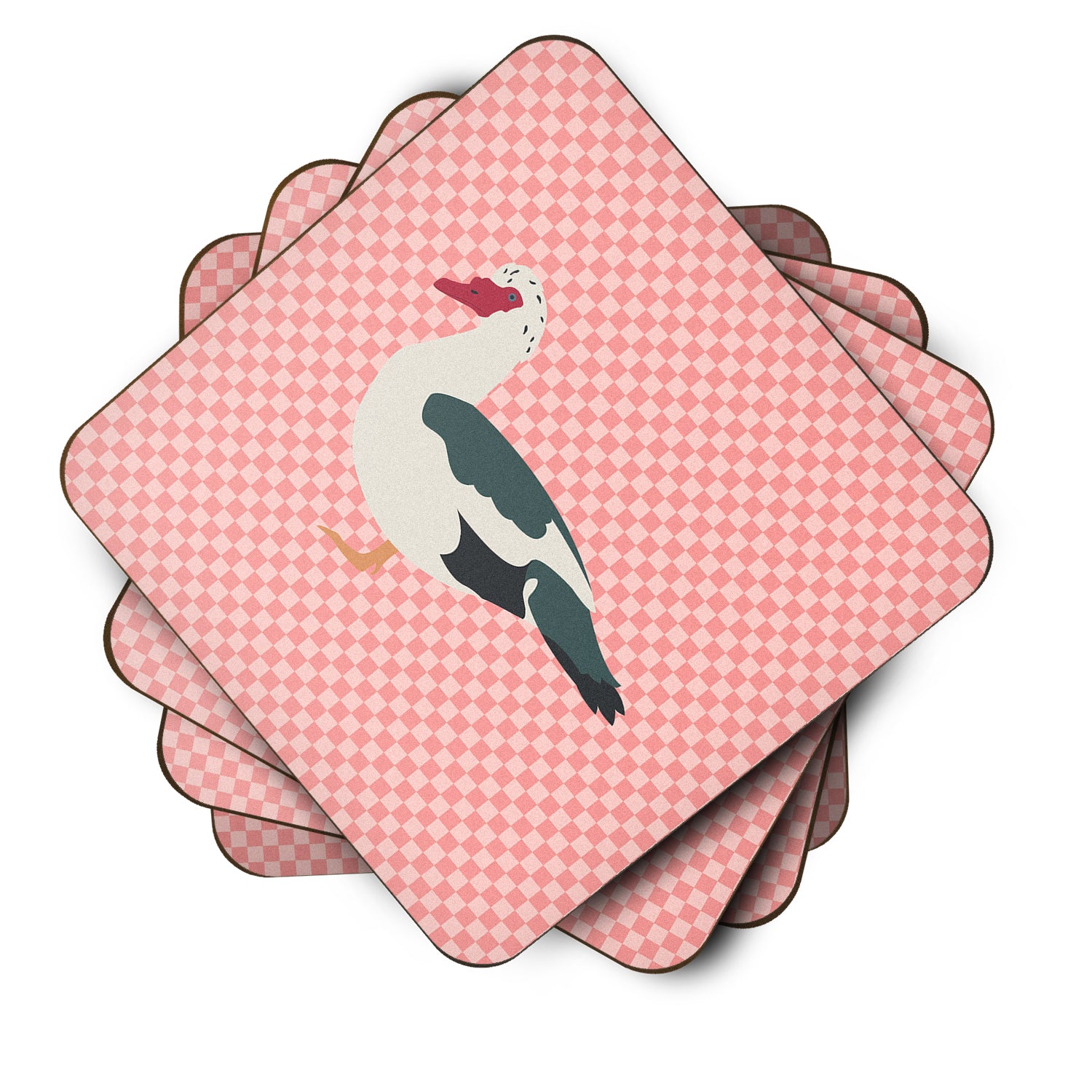 Muscovy Duck Pink Check Foam Coaster Set of 4 BB7864FC - the-store.com