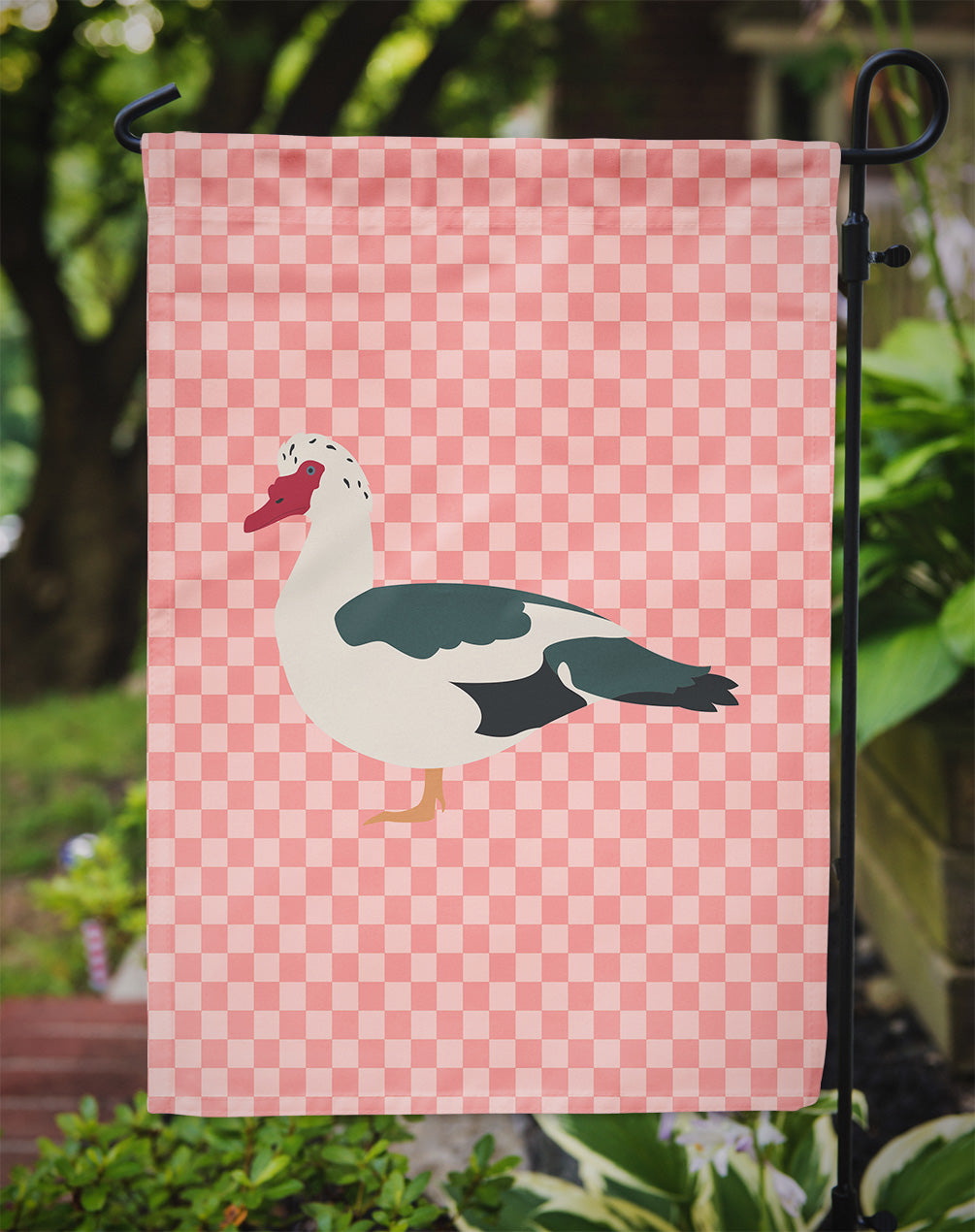 Muscovy Duck Pink Check Flag Garden Size  the-store.com.