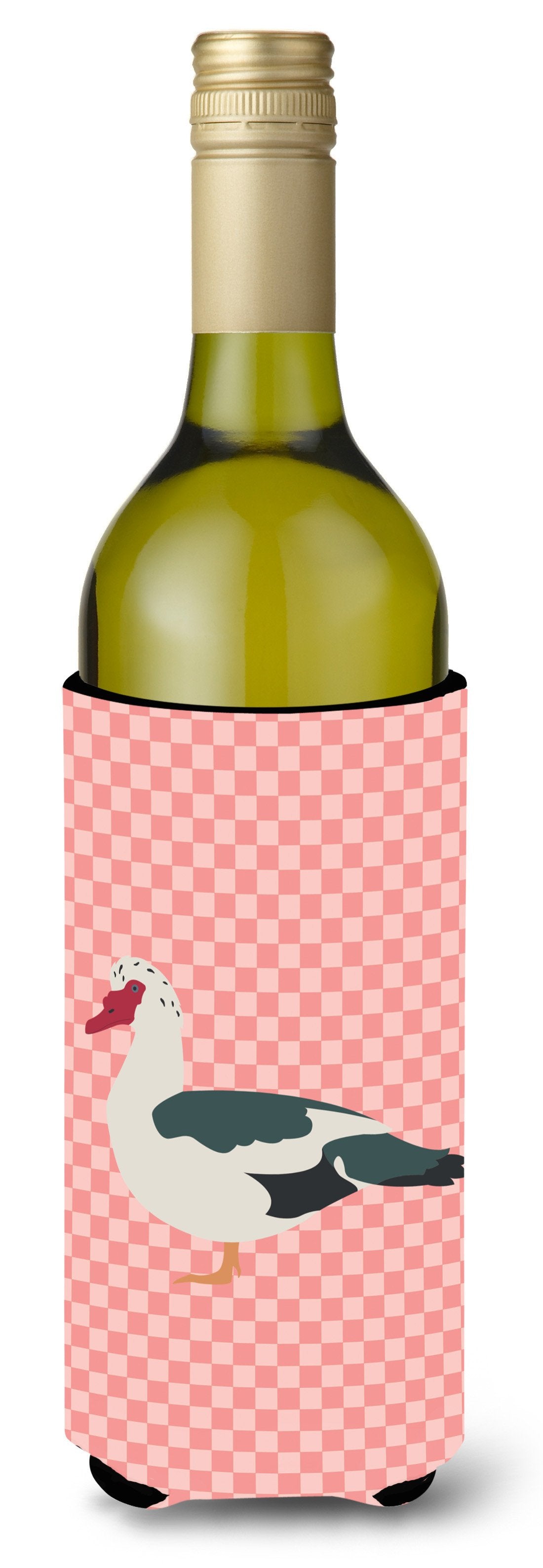 Muscovy Duck Pink Check Wine Bottle Beverge Insulator Hugger BB7864LITERK by Caroline&#39;s Treasures
