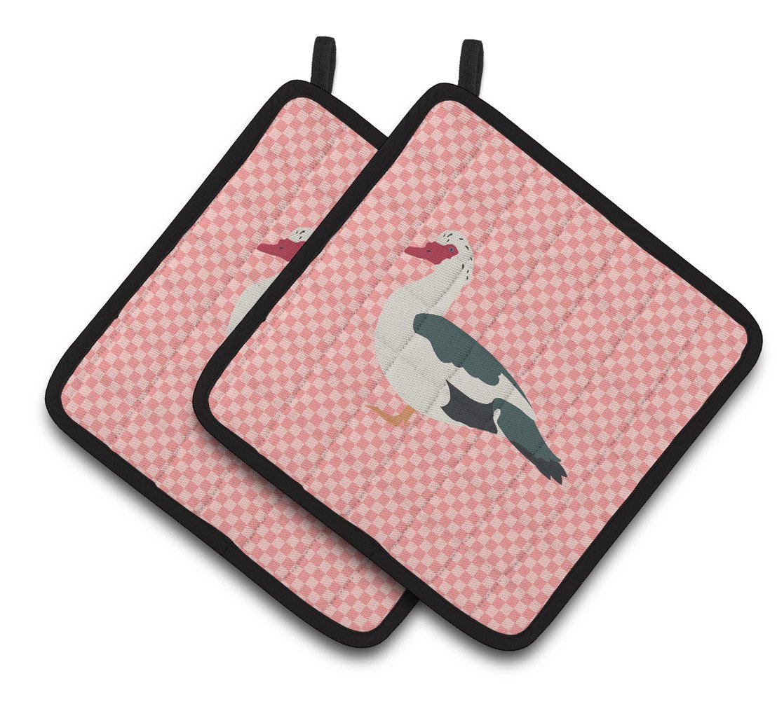 Muscovy Duck Pink Check Pair of Pot Holders BB7864PTHD by Caroline&#39;s Treasures