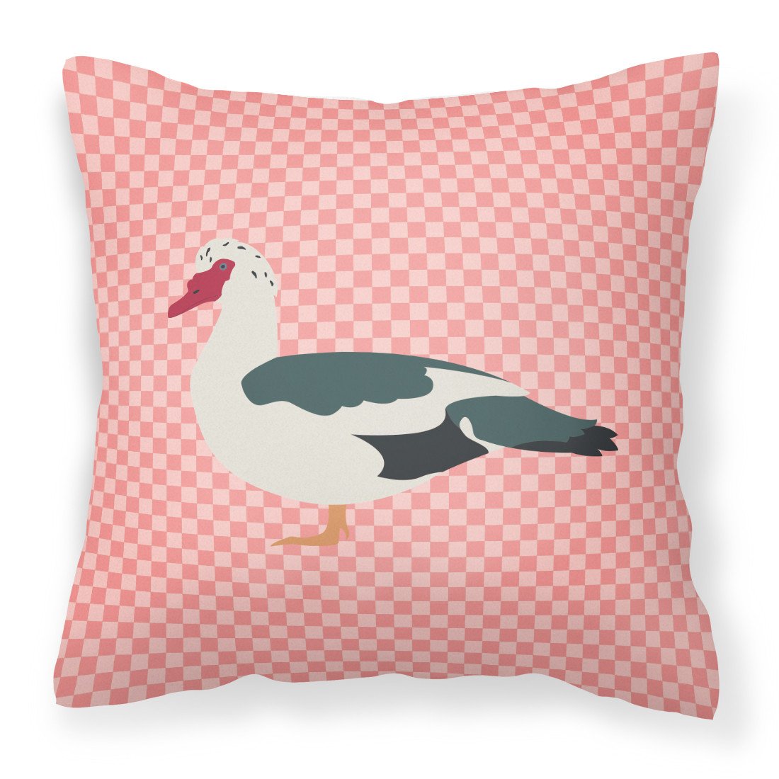 Muscovy Duck Pink Check Fabric Decorative Pillow BB7864PW1818 by Caroline's Treasures