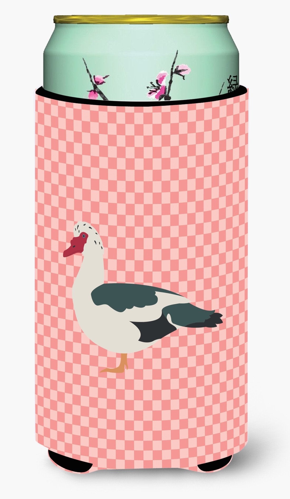 Muscovy Duck Pink Check Tall Boy Beverage Insulator Hugger BB7864TBC by Caroline&#39;s Treasures