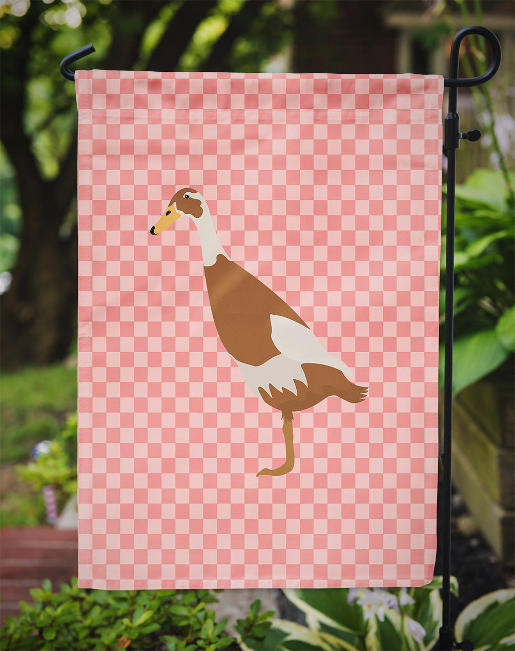 Indian Runner Duck Pink Check Flag Garden Size
