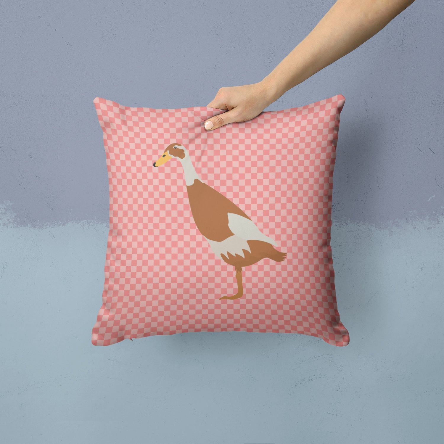 Indian Runner Duck Pink Check Fabric Decorative Pillow BB7865PW1414 - the-store.com