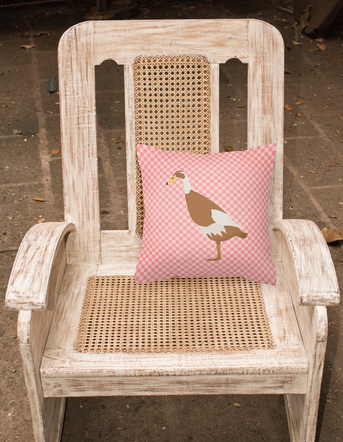 Indian Runner Duck Pink Check Fabric Decorative Pillow BB7865PW1818 by Caroline's Treasures