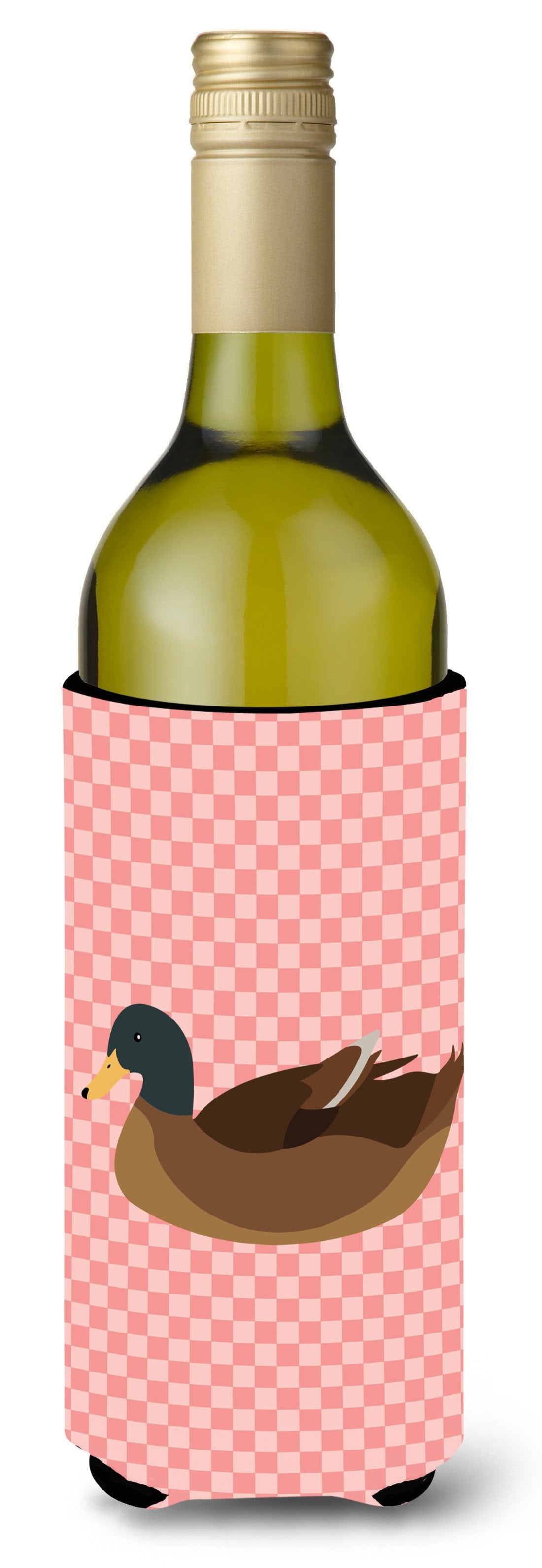 Khaki Campbell Duck Pink Check Wine Bottle Beverge Insulator Hugger BB7866LITERK by Caroline&#39;s Treasures