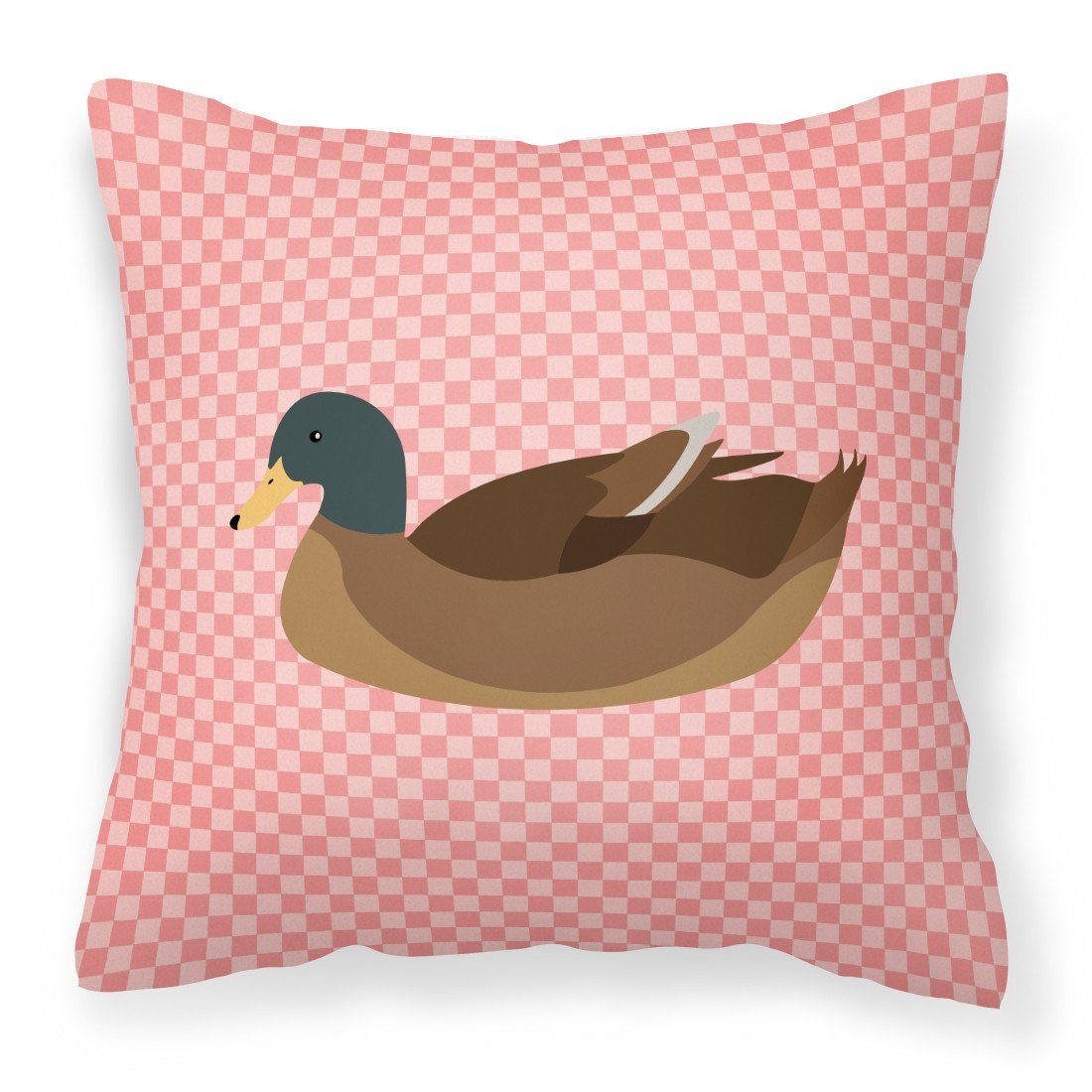 Khaki Campbell Duck Pink Check Fabric Decorative Pillow BB7866PW1818 by Caroline&#39;s Treasures