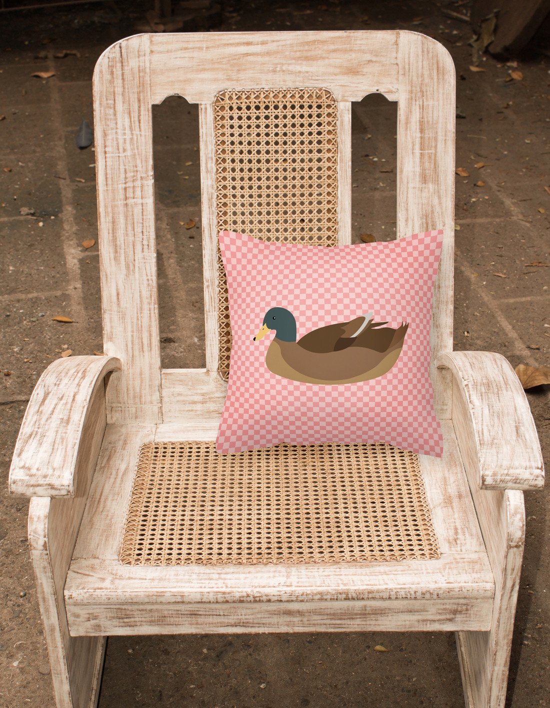 Khaki Campbell Duck Pink Check Fabric Decorative Pillow BB7866PW1818 by Caroline's Treasures